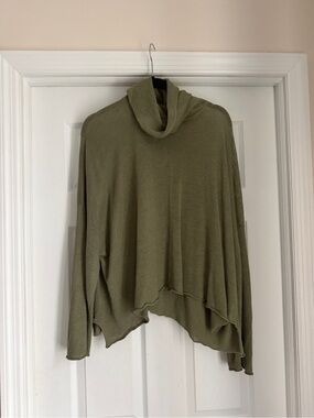 eskandar light olive/pea 100% lightweight linen, Draped Turtleneck Sweater